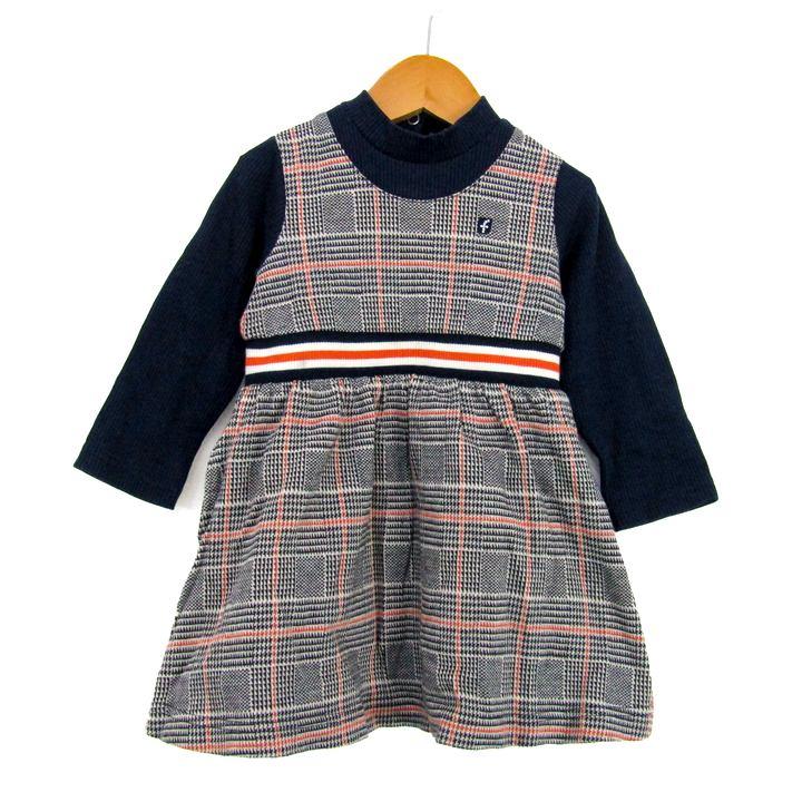 ファミリア ワンピース 長袖 チェック柄 トップス ベビー 女の子用 90