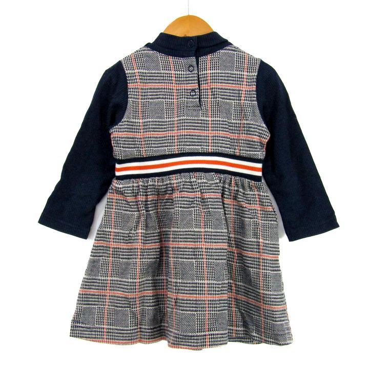 ファミリア ワンピース 長袖 チェック柄 トップス ベビー 女の子用 90