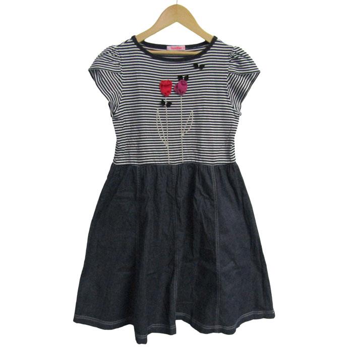 familiar 半袖ワンピース 140cm ファミリア 切替ワンピース トップス 半袖 ボーダー柄 キッズ 女の子用
