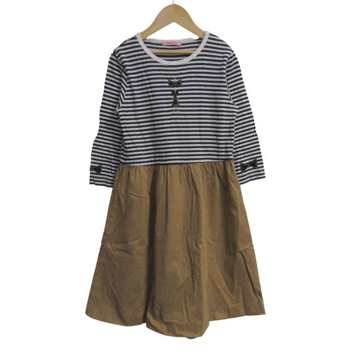 ファミリア 切替ワンピース トップス 長袖 ボーダー柄 キッズ 女の子用