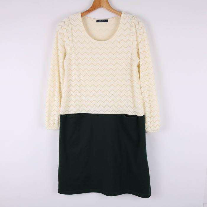 ニコル ワンピース ドレス 長袖 膝丈 ストレッチ レース 切替 フォーマル パーティー レディース Mサイズ グリーン NICOLE | NICOLE