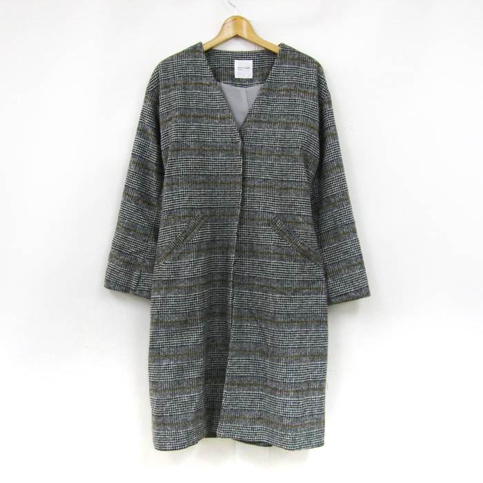 バックナンバー ノーカラーコート チェック柄 アウター レディース M