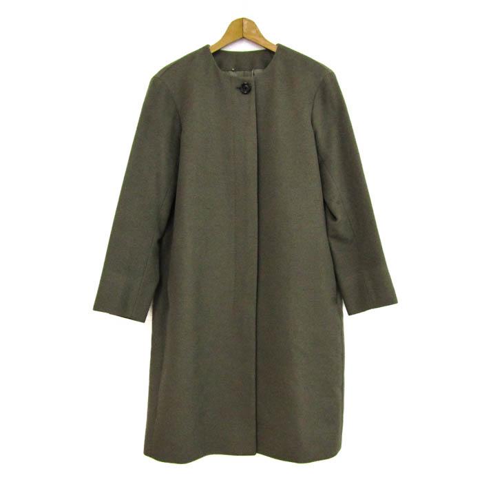 レディース 【23区】羊毛アンゴラ混 ノーカラー ロングコート ベージュ
