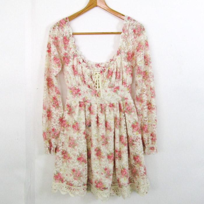 * 希少 LIZLISA ワゴン 花柄 ワンピース ピンク リボン レース 地雷 希少 LIZLISA ワゴン 花柄 ワンピース ピンク リボン レース