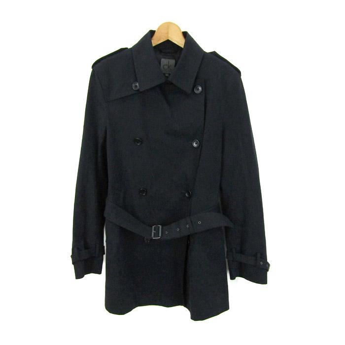 美品】Calvin Klein ブラック トレンチコート L ステンカラー 