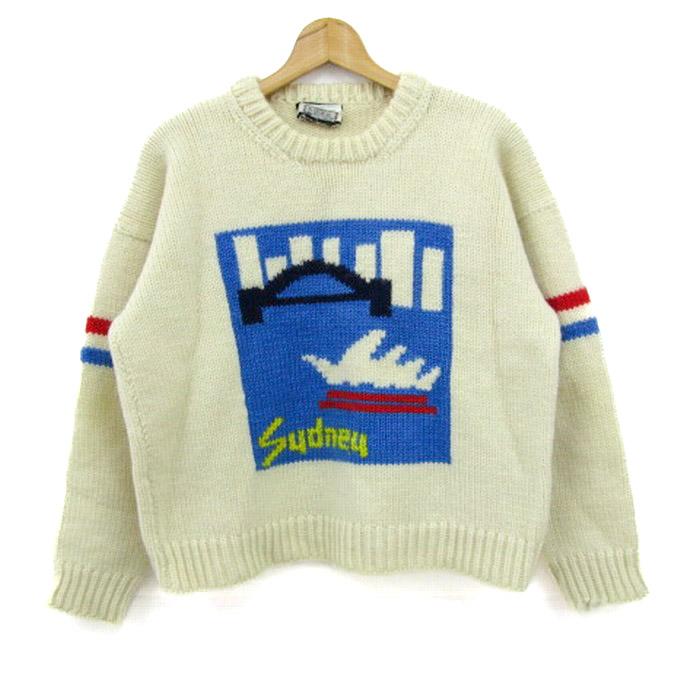 バボ ヴィンテージ　ニット ニュージーランド製 長袖 クルーネック レディース ﾌﾘｰサイズ オフホワイト BABO バボ ヴィンテージ ニット ニュージーランド製 長袖 クルー