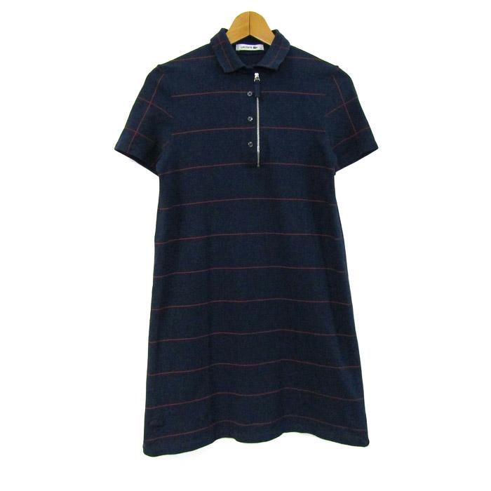 LACOSTE ラコステ 半袖 ポロワンピース ネイビー 36 LACOSTE（ラコステ） ワンピース トップス 半袖 ポロワンピ ボーダー柄