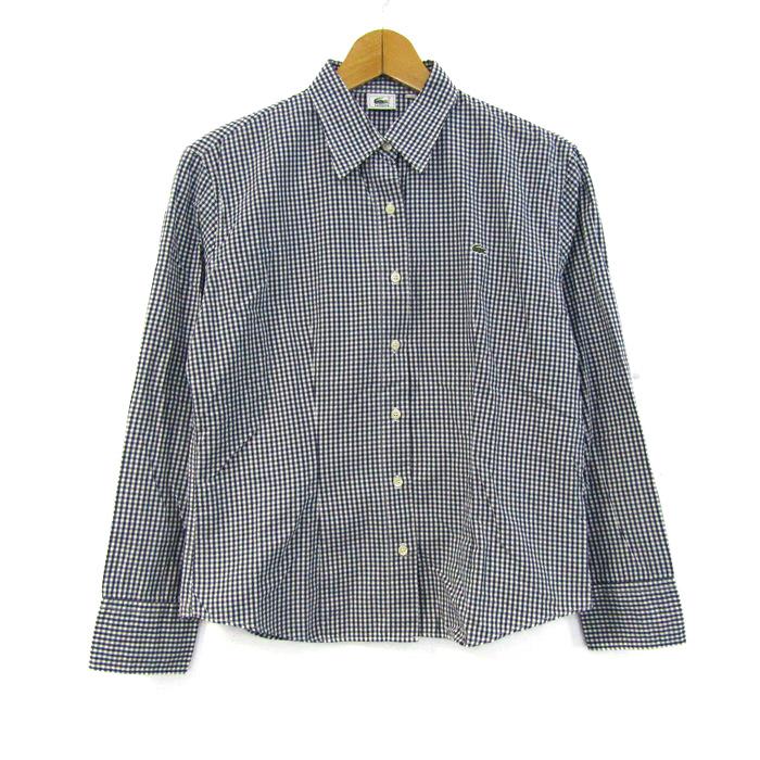 LACOSTE - ラコステ 長袖シャツ トップス ギンガムチェック 日本製 レディース 40サイズ 紺×白 LACOSTE LACOSTE ラコステ 長袖シャツ トップス ギンガムチェック 日本製