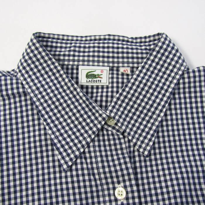 LACOSTE - ラコステ 長袖シャツ トップス ギンガムチェック 日本製 レディース 40サイズ 紺×白 LACOSTE LACOSTE ラコステ 長袖シャツ トップス ギンガムチェック 日本製