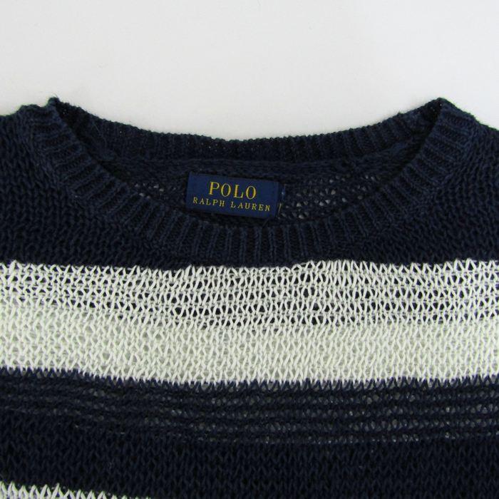 【美品】ポロラルフローレン　サマーニット　ネイビー×ホワイト　ボーダー　M ポロラルフローレン セーター ニット 長袖 ボーダー トップス