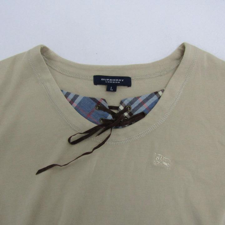 バーバリーロンドン 半袖Ｔシャツ トップス チェック柄 レースアップ レディース Lサイズ ベージュ BURBERRY LONDON バーバリーロンドン 半袖Tシャツ トップス チェック柄 レース