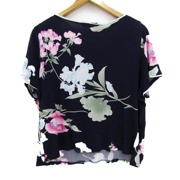【LEONARD】レオナール　LL　半袖トップス　ブラウス　ネイビー　花柄 LEONARD レオナール 半袖 カットソー Tシャツ 花柄 総柄