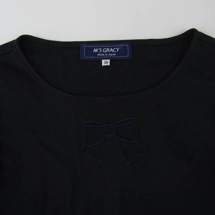 タグ付き新品M'S GRACYフリル袖リボン付きトップスサイズ38 M'S GRACY】フリル袖ボーダートップス 袖リボン 日本製 Mサイズ