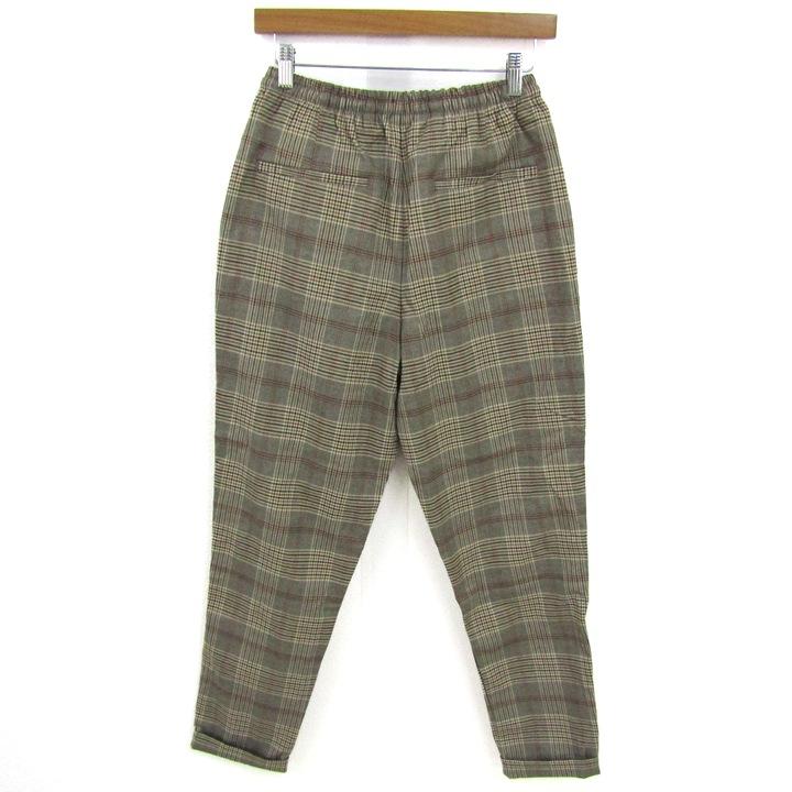 ザラ ロングパンツ ストレッチ チェック柄 ボトムス レディース USA Mサイズ グレー×ブラウン ZARA