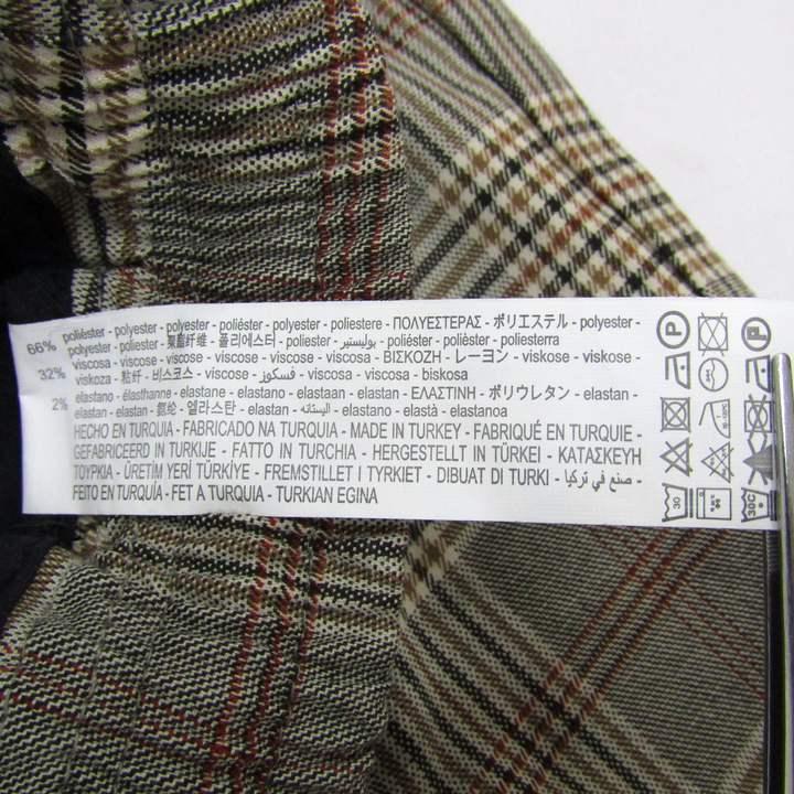 ザラ ロングパンツ ストレッチ チェック柄 ボトムス レディース USA Mサイズ グレー×ブラウン ZARA
