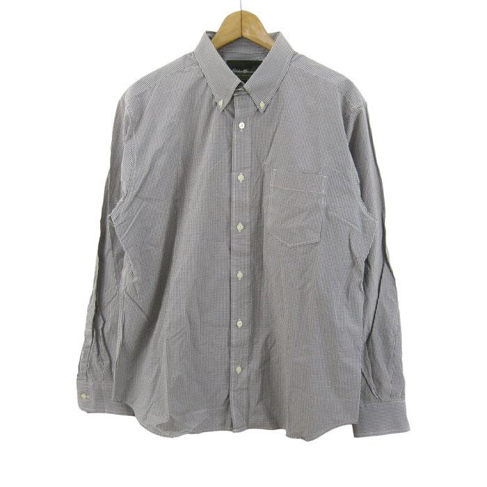 00s Eddie Bauer チェックシャツ 長袖シャツ パープルグレー エディー・バウアー 長袖シャツ トップス ボタンダウン ギンガム