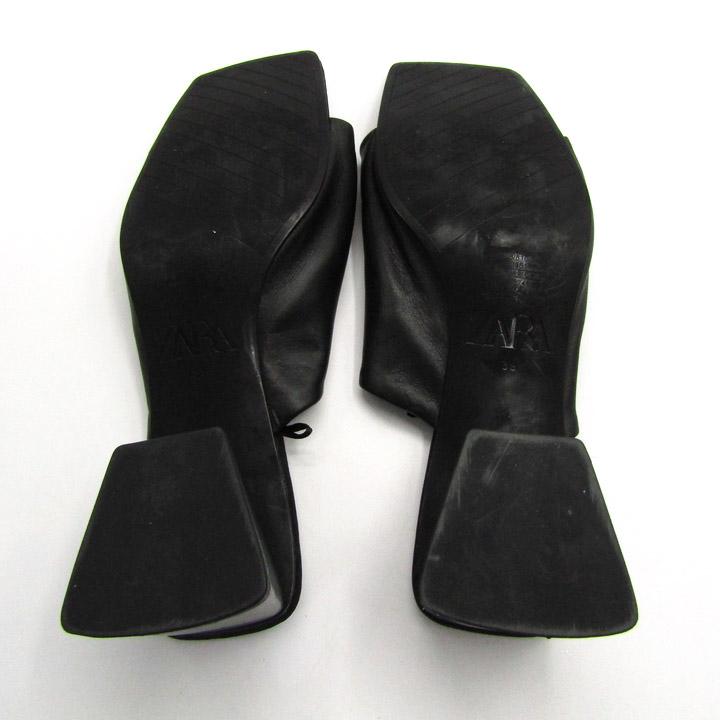 ZARA ブラック ミュール 35サイズ ZARA ザラ サンダル ミュール スクエアトゥ シューズ 靴