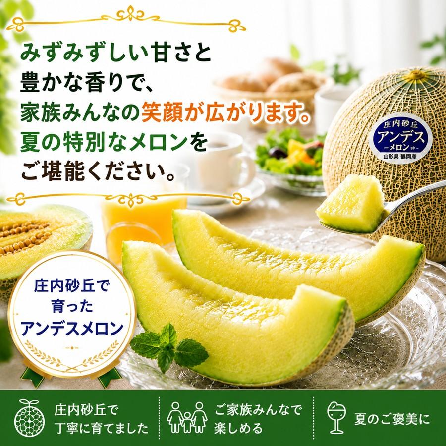 庄内砂丘メロン アンデスメロン 4玉 秀品3L 山形県鶴岡産 JA鶴岡 送料