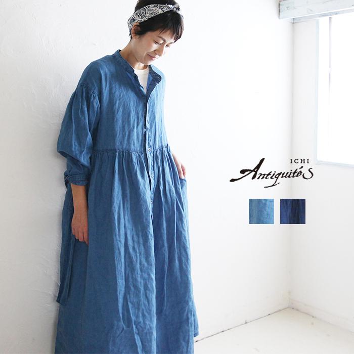 現金特価 Ichi Antiquites ネイビー インディゴリネンシャツワンピース ロングワンピース Alrc Asia