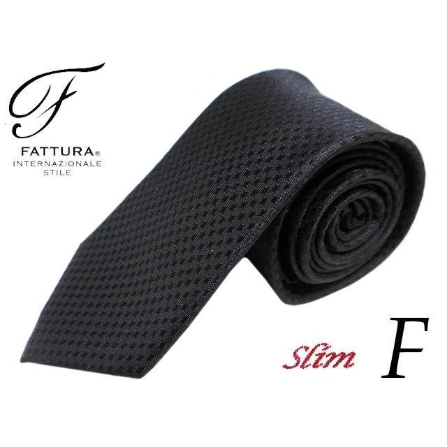 ネクタイFATTURA シルク100％ ブラック 黒柄 細ネクタイ スリム
