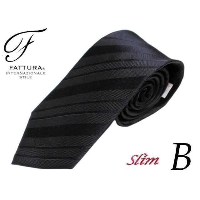 ネクタイFATTURA シルク100％ ブラック 黒柄 細ネクタイ スリム