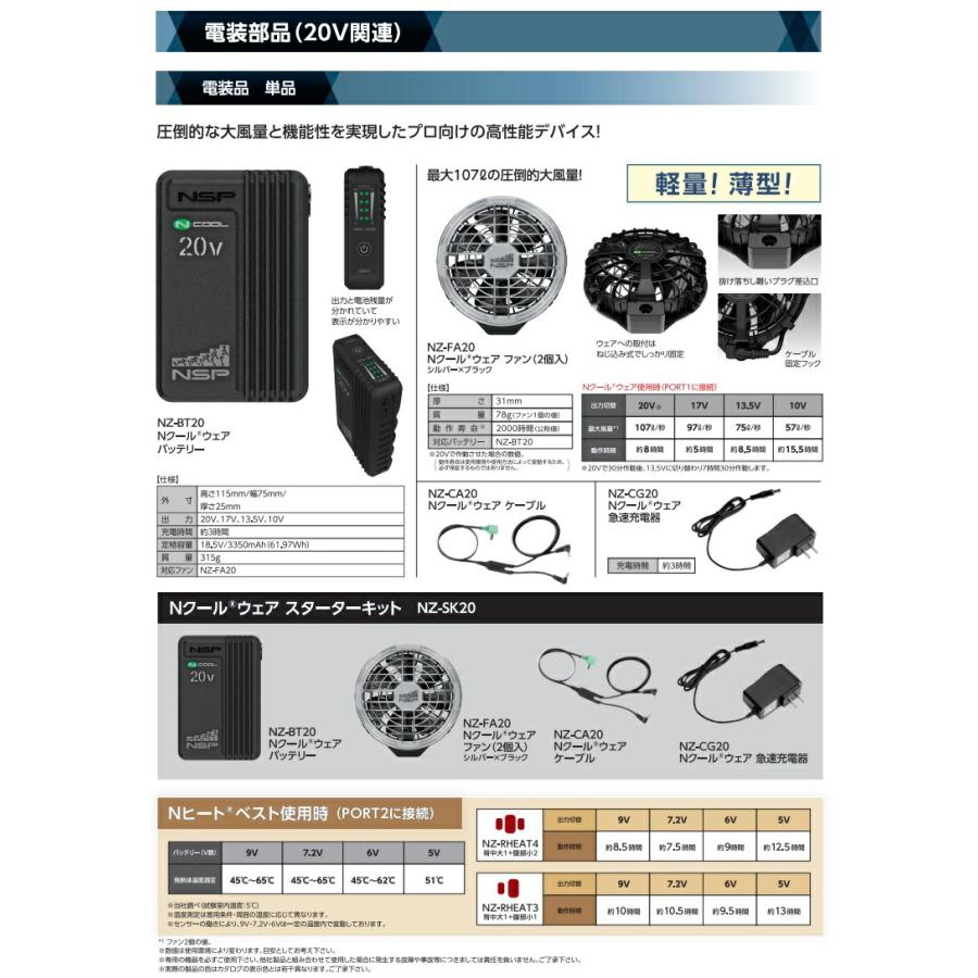 NSP NZ-BT20 Nクールウェア バッテリー本体 20V 送料無料（沖縄・離島
