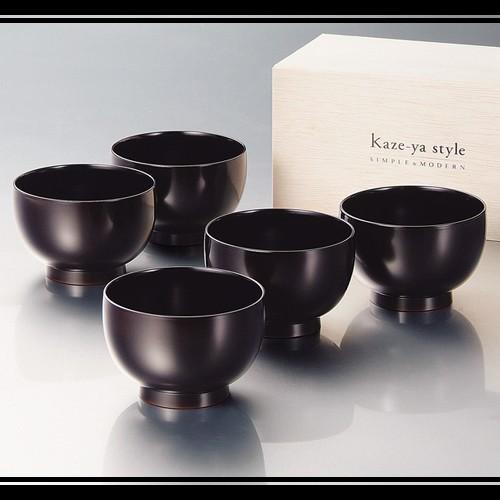 漆塗り椀　5客組 北市漆器 KZ2395 手塗うるし汁椀揃(溜)(5組)木箱入 【お取寄せ商品