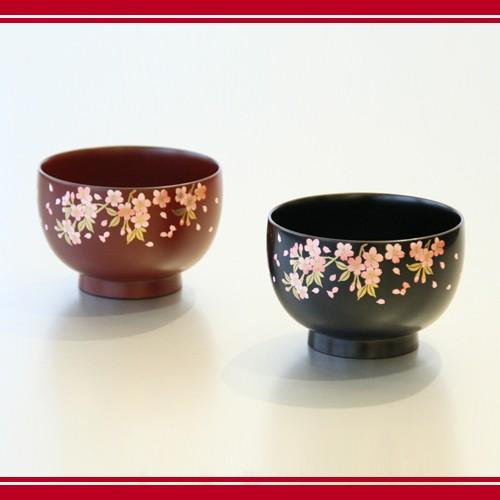 北市漆器 KZ2530 手塗うるしさくらペア汁椀(溜・朱) 【お取寄せ商品