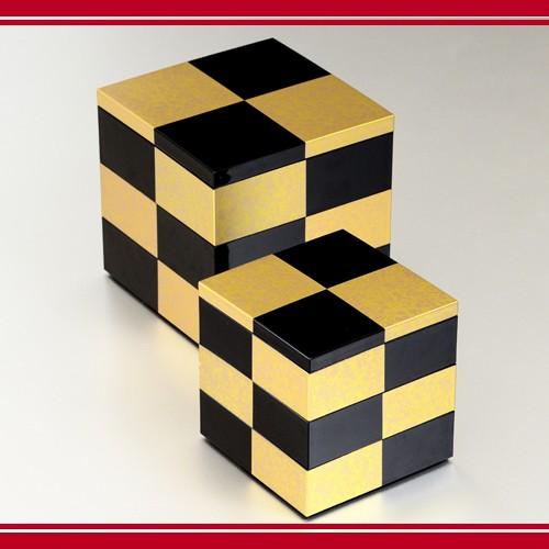 北市漆器 KZ2585 市松GOLD5.0三段重(黒)(A)【お取寄せ商品】【重箱