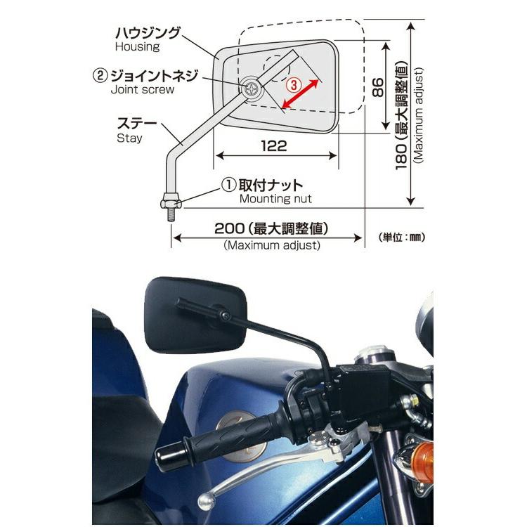 タナックス AZ-104-8 エーゼットミラー シルバー鏡 8mm ブラック タナックス AZ-104-8 エーゼットミラー シルバー鏡 8mm ブラック