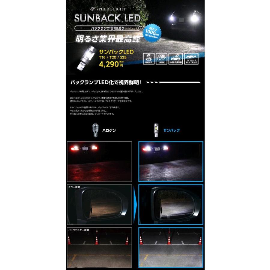 スフィアライト SBVT16 バックランプ 専用 LED SUNBACK サンバック T16 