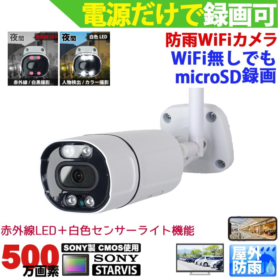 AIセンサーライト機能付 WiFi防犯カメラ 白色+赤外線LED搭載 屋外対応