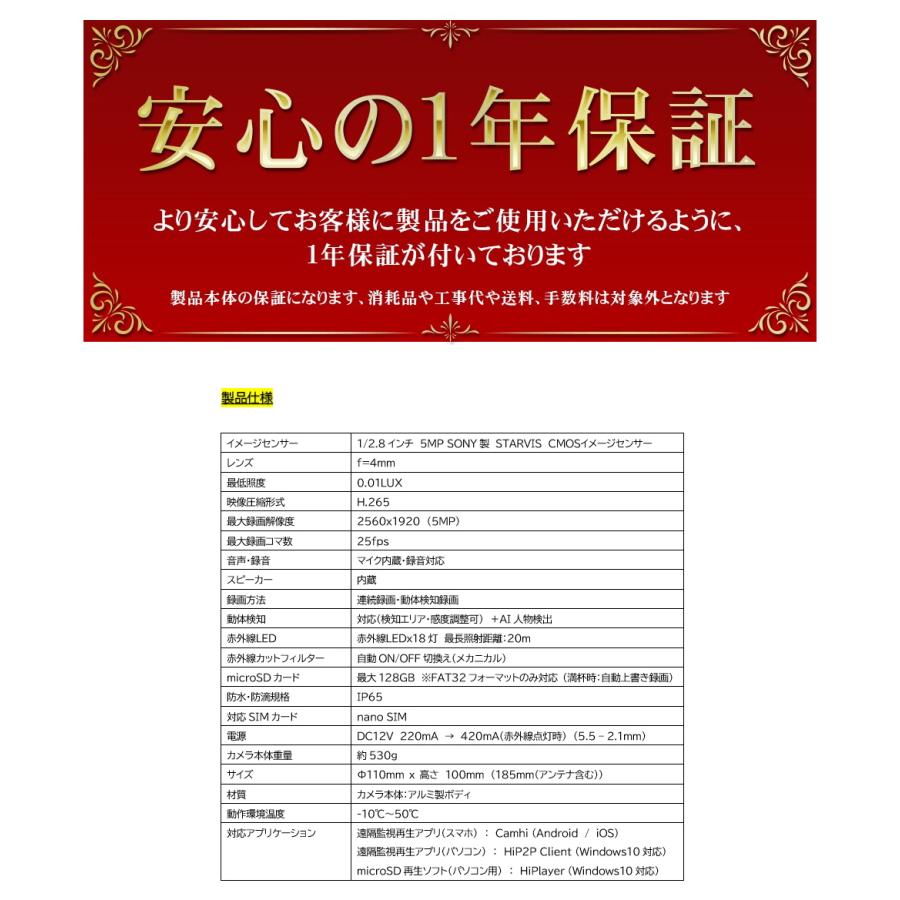 防犯カメラ 屋外防雨LTEカメラ SIMカード SIMカメラ 4Gドームカメラ