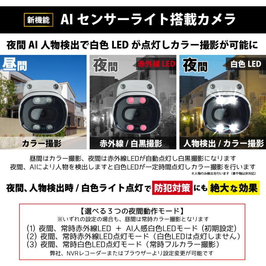 500万画素 AIセンサーライト付(白色LED+赤外線LED内蔵)PoE防犯カメラ