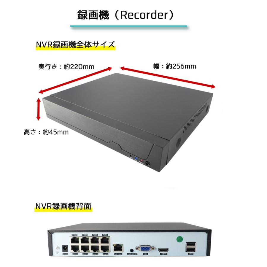 防犯カメラ用 PoE48V給電 8CH NVR録画機(選べるHDD容量) 4K(800万画素 