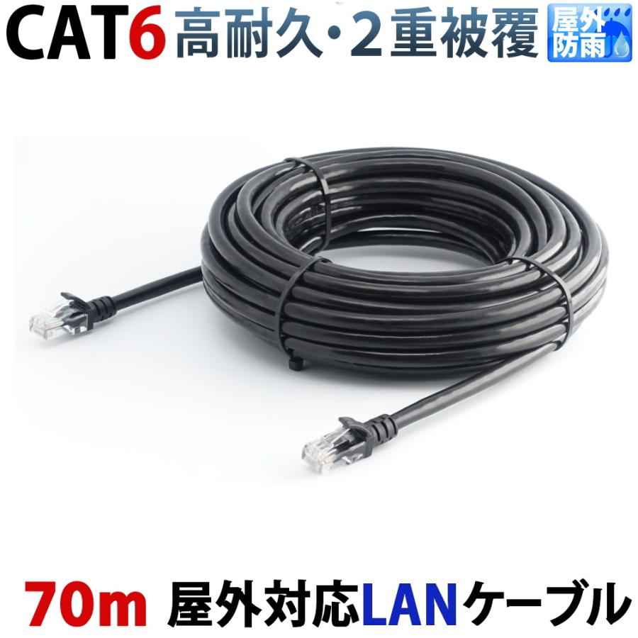 LANケーブル 70m 屋外用 CAT6 PoE対応 30年の屋外耐候性(PE被覆) PoE
