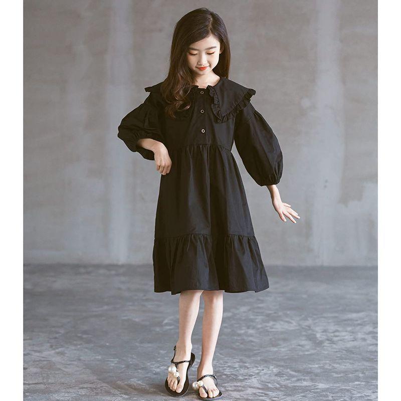 オンライン限定商品 ボタン付き 前開き 大きめなフリル襟 長袖 黒シャツワンピース 子供 入学式 カジュ フォーマル 普段着 ウェスト切り替え 葬式法事 卒業式 ドレス Michiganestateplanning Com