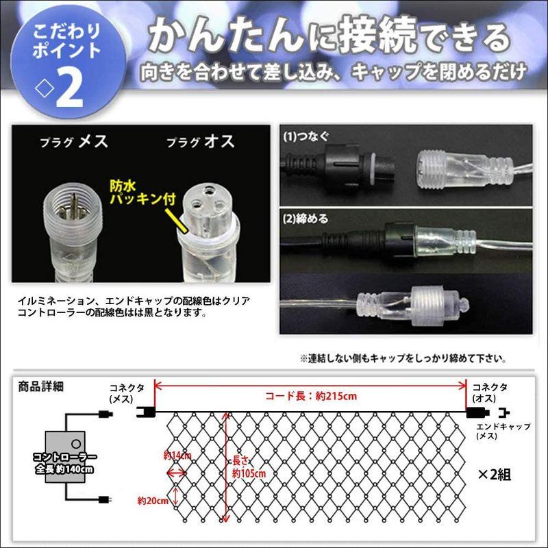 LED　イルミネーション　ネット　ライト　ミックス　8パターン　Aタイプ　320球　網状　コントローラー付　(160球2組)　PSE取得品