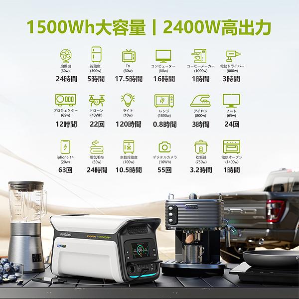 emooseポータブル電源 1500Wh 大容量 AC出力2400W(瞬間最大3600W emooseポータブル電源 1500Wh 大容量 AC出力2400W(瞬間最大3600W