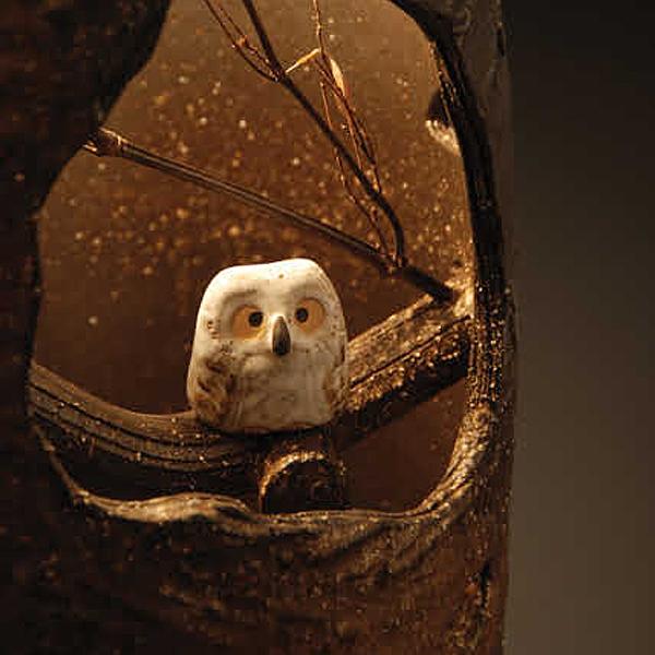 信楽焼　フクロウ　電気スタンド　美品 信楽焼 フクロウ照明 室内用 照明スタンド : ケィディーディー