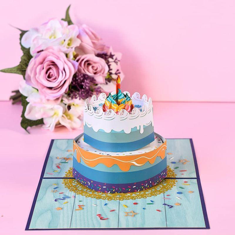 M 3d L バースデーカード 3dケーキ グリーティングカード ネイビー メロディ付き 封筒付き 立体 誕生日カード 誕生日メッセージカード 最大90 Offクーポン メロディ付き
