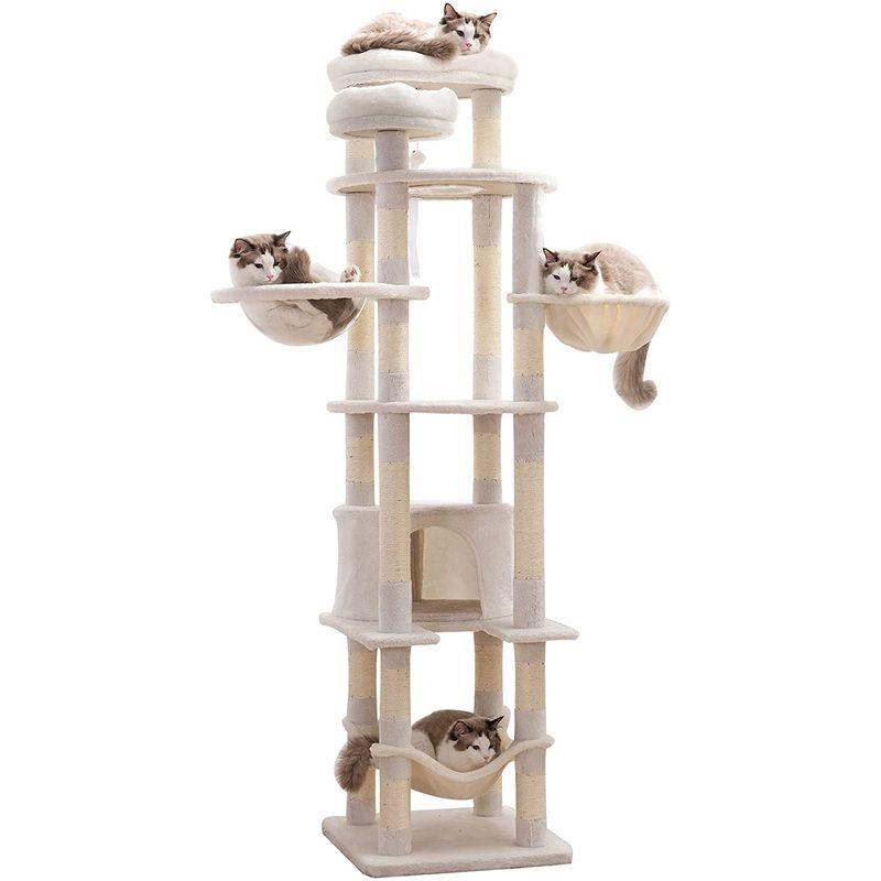 Mwpo 多頭飼いキャットタワー 猫タワー 猫 キャット タワー 透明宇宙船付き 肉球見放題 猫用品 据え置き 匂いなし 大型猫 爪とぎ お 