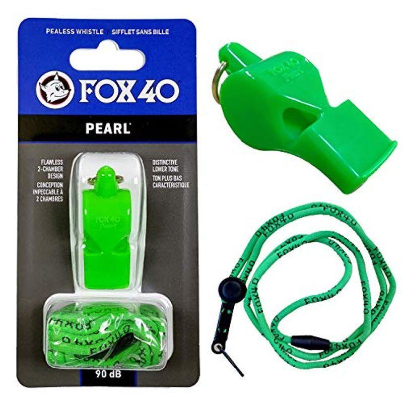 ケーディーラインストアfox40 フォックス40 Pearl ホイッスル プロ審判用 Neo Green 緑 90dbランヤード ストラップ紐 付属 コルク玉 おすすめ