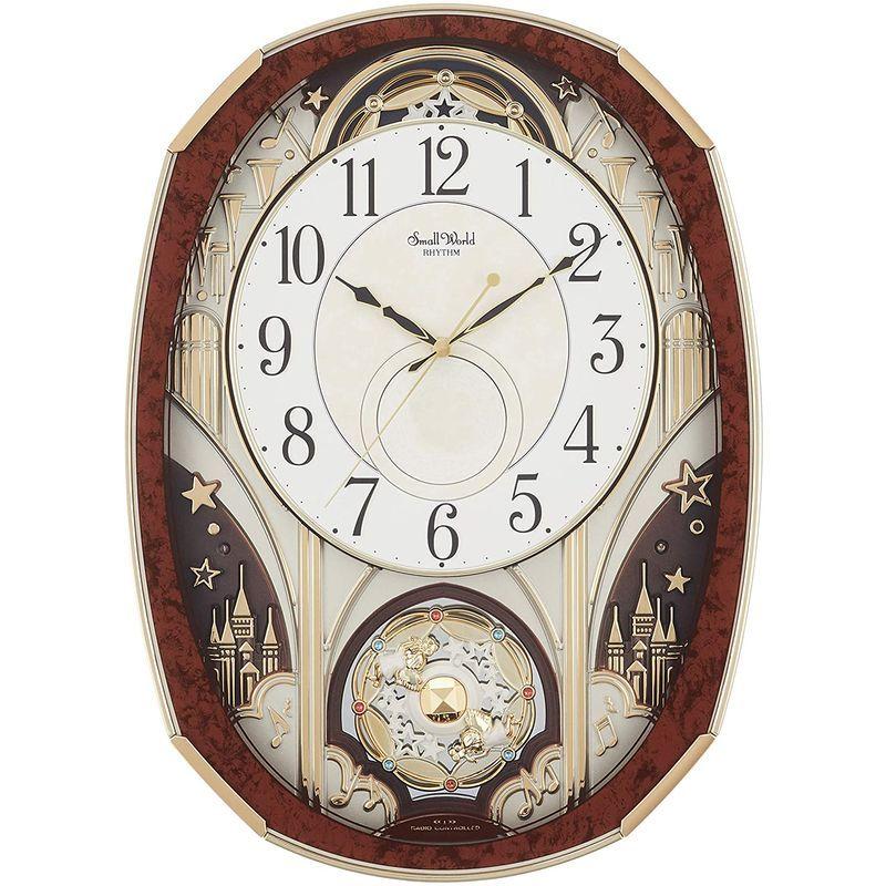 リズム(RHYTHM) 掛け時計 電波 アナログ からくり スモールワールドノエルM 30曲 メロディ 茶 Small World 4MN5 