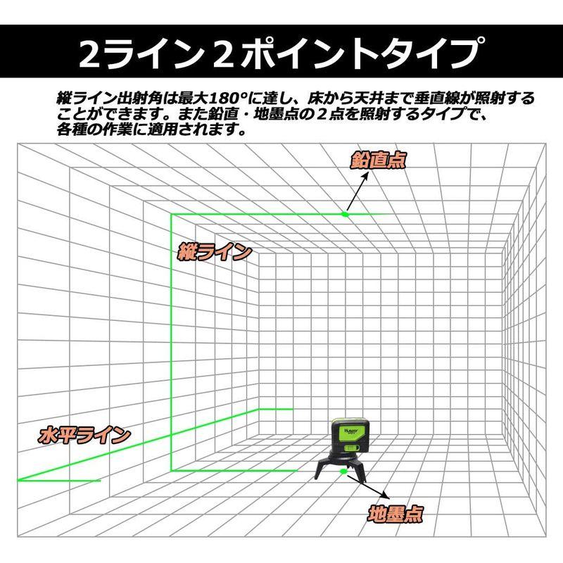 Huepar 2ライン グリーン レーザー墨出し器 2ポイント 緑色 クロスラインレーザー 自動水平調整機能 高輝度 ライン出射角110°＆｜kdline｜05