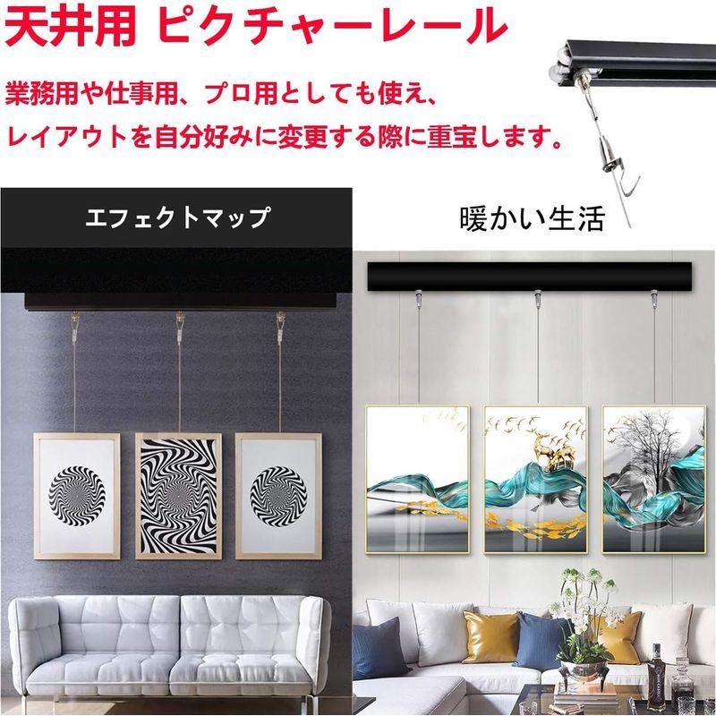 U型　ピクチャーレールセット　1.0m-2.0m　ピクチャーレール　クリックレール　天井面用　絵画　展示用　額縁　ワイヤー　ステンレス鋼