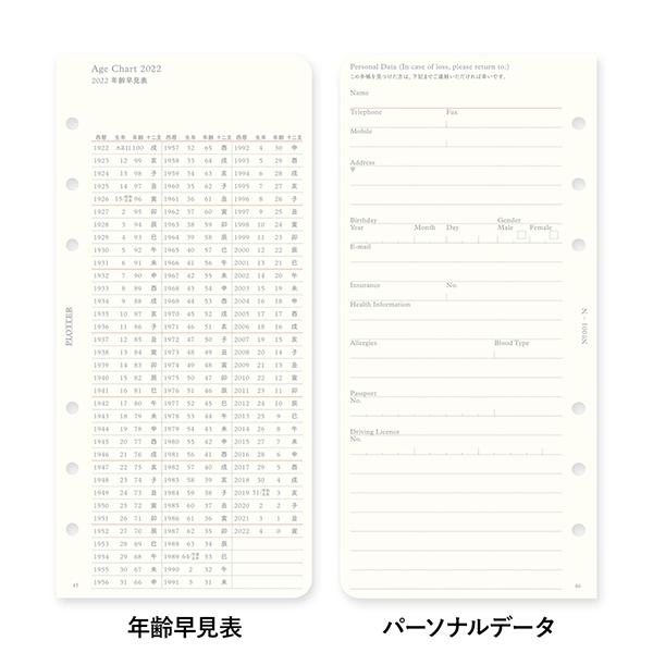 22年 ナローサイズ Plotter プロッター 月間ブロック システム手帳リフィル オーバーのアイテム取扱