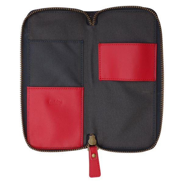 革コンビ ラウンドジップ ペンケース 2 レッド デニム 本革 筆箱 LDKC