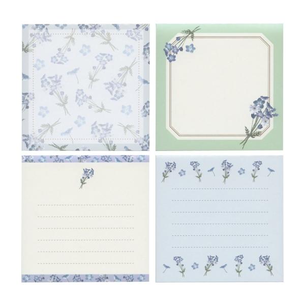 ボンカドゥ メモ ブルー メモ帳 メモブロック 花柄 花束 お花 かわいい