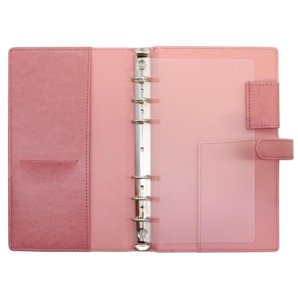 PUレザー バイブルサイズ 6穴 システム手帳バインダー サーモンピンク